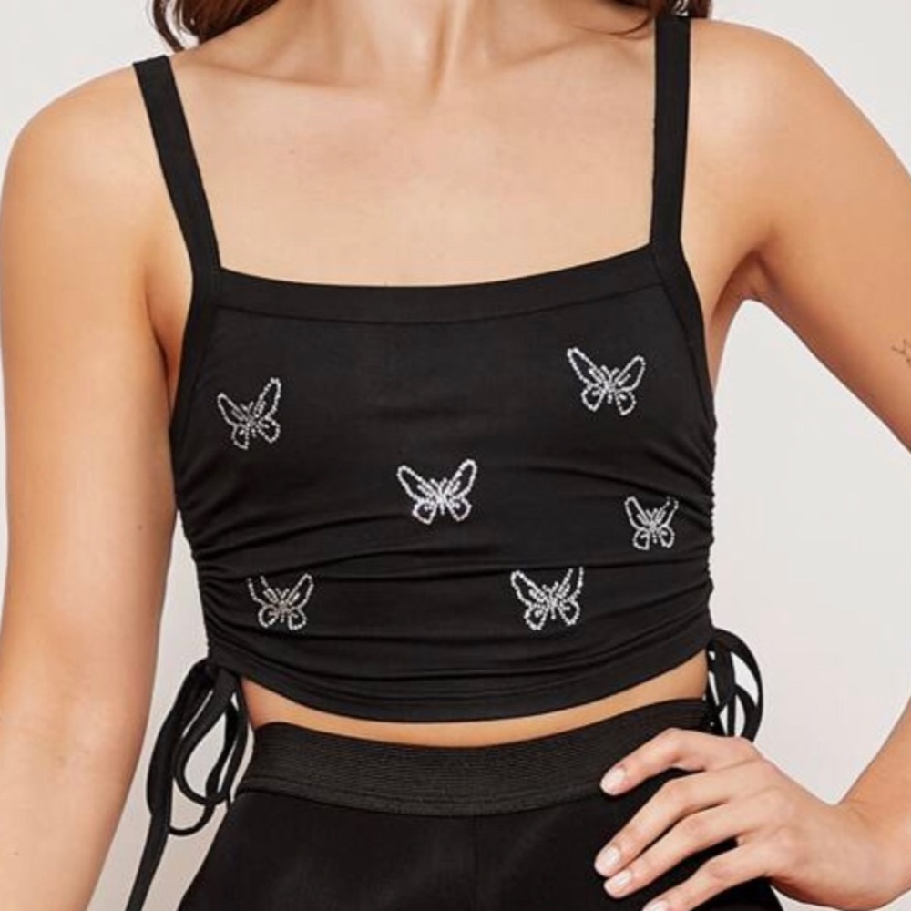 Butterfly Rhinestone Drawstring Top - Picture 2 of 2